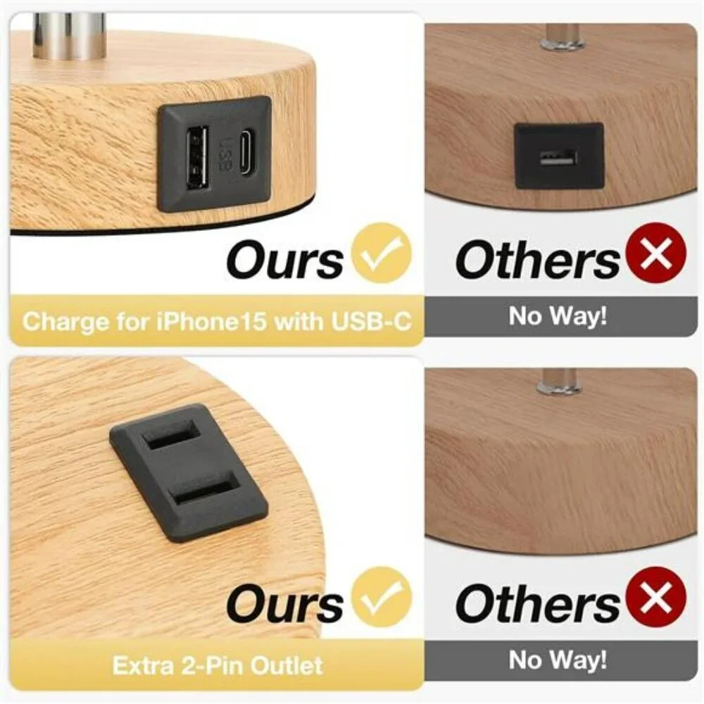 Bedside Table Lamp for Bedroom 3 Way Dimmable Touch Lamp USB C Charging Ports
